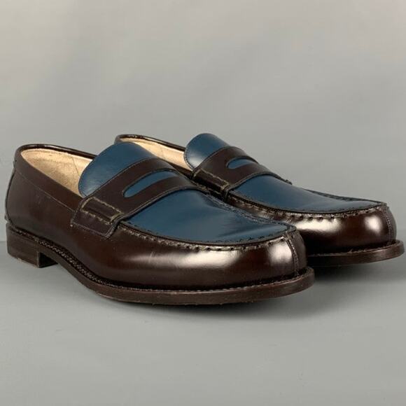 BALLY Size 9.5 Brown Blue Two Toned Leather Slip On Perry Loafers main image 8